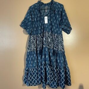 Chelsea & Theodore Blue and White Boho Dress size 1X New with tags